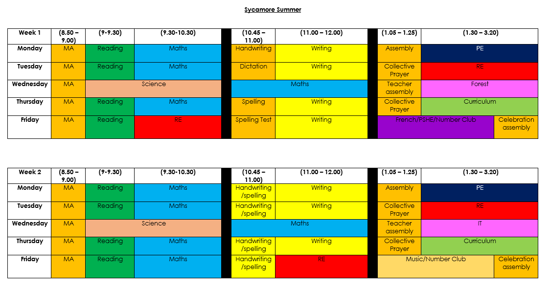 Summer 1 Timetable